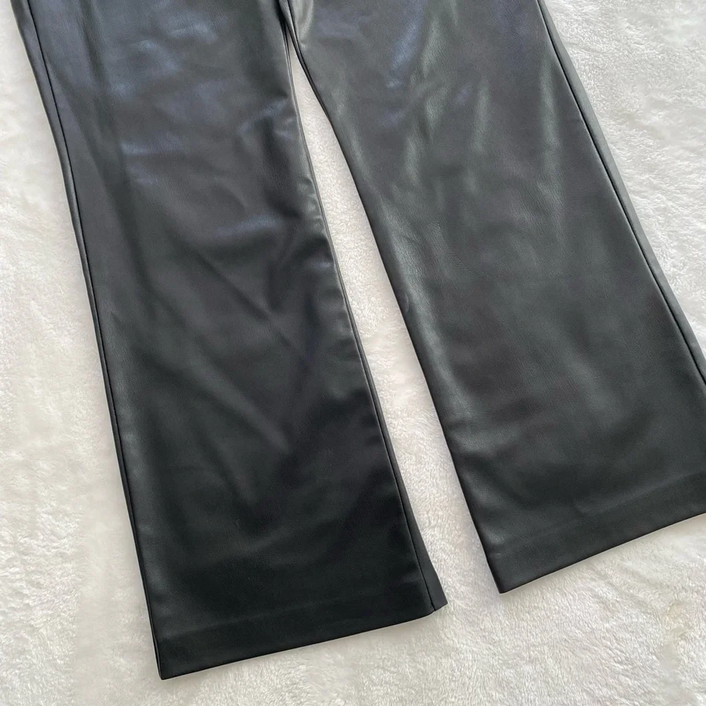 NWT! Zara High-Rise Mini Flare Faux Black Leather Legging Pants Sz Large Grunge
